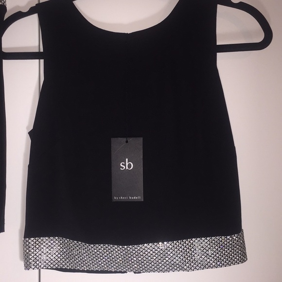 NWT Sheri Bodell black with rhinestone coord matching skirt & top set small - Picture 2 of 8
